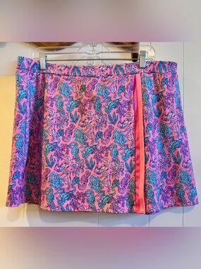 Simply Southern Pink and Teal Seahorse Print Skort with Coral Accent